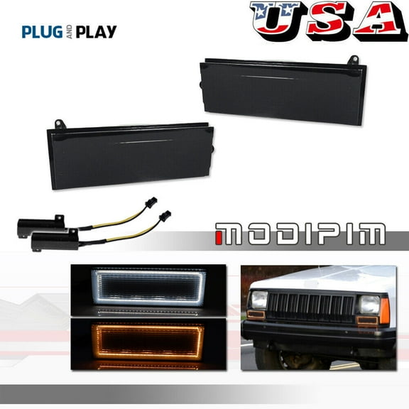 Pack Smoked DRL Turn Signal LED Lights for 84-96 for Jeep Cherokee and 86-92 Comanche -