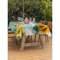 thumbnail image 4 of Rectangle Outdoor Tablecloth With Umbrella Hole And Zipper– Country Summer Waterproof Patio Table Cover for Party, Picnic, Backyard, 60"x102" , Watercolor Lake Lemon Sunflower Gold Blue, 4 of 8