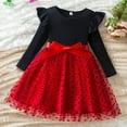 thumbnail image 2 of Floleo Robe à Pois pour Filles, Mode, Manches Volantées, Manches Longues, Col Rond, Nœud, Robe Princesse en Maille pour Fête, Robe Décontractée Évasée pour Tout-Petits et Enfants (Rouge, 4 Ans), 2 of 4