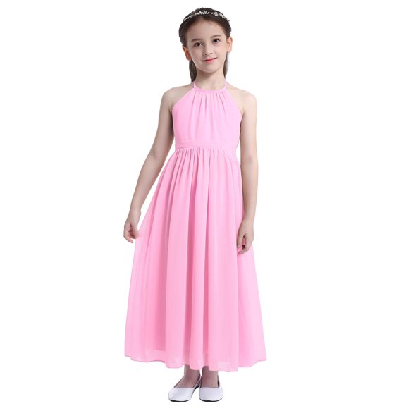 YiZYiF Kids Girls Chiffon Flower Girl Dress Hollow Back Wedding Birthday Party Dress