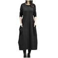 thumbnail image 2 of Blczomt Plus Size Dress for Women Long Sleeve Casual Black Plain Dress Trendy Pockets Crewneck Dresses, 2 of 6