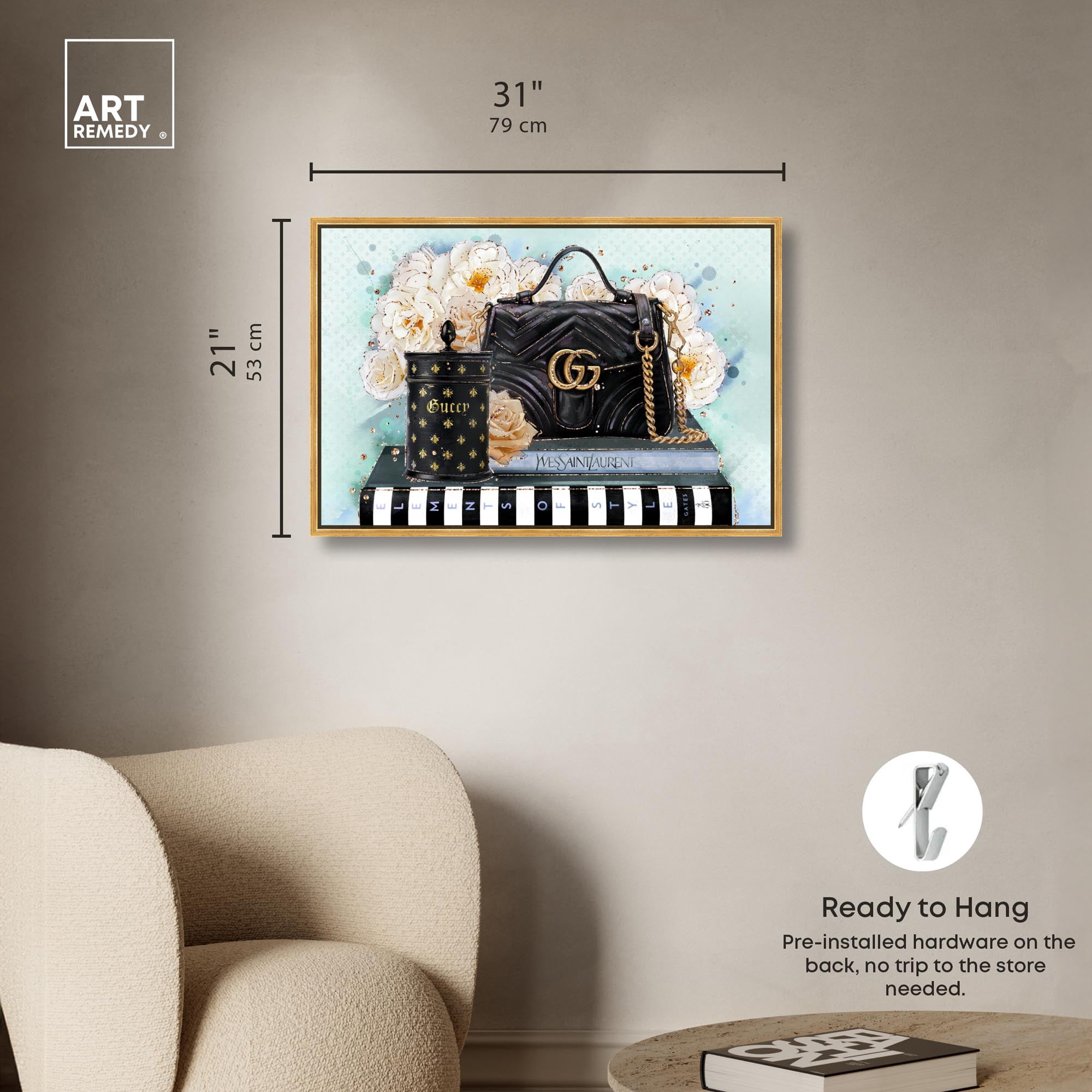 Beloved Elements Blue Canvas Fashion Art Prints by Art Remedy, Gold Frame, 30" x 20"