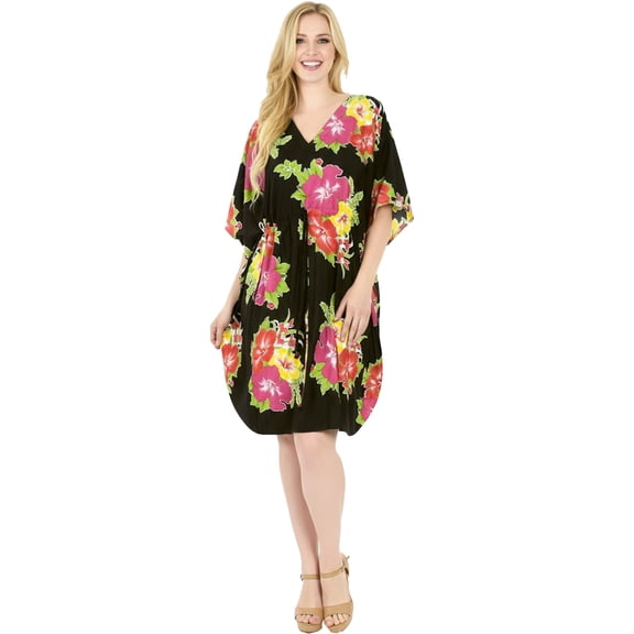 HAPPY BAY Women's Summer Loungewear Relaxed Fit Caftan Mini Casual Sundress for Women 2X-3X Candy, Floral