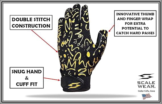 Just for You Momma Football Receiver Gloves - Black White Battle College Lineman Football Gloves Adult Youth Men’s Small to XXL Sizes Money (Black-Gold, Youth - XL)