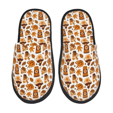 

Fuzoiu Pumpkin Witch Hat Coffee Print Unisex Furry Slippers Plush Indoor Shoes Trendy House Slippers Anti-Skid EVA Sole House Shoes for Home Office and Travel -Medium