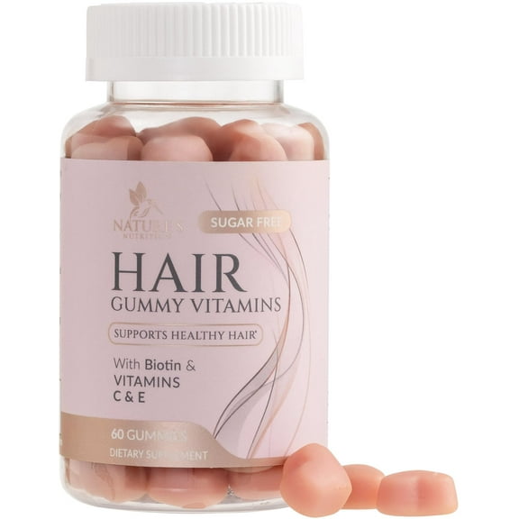 Hair Vitamins Gummies - Sugar Free Hair Growth Support Gummy with Biotin 5000 mcg Per Serving, Vitamin A, B12, C, D, E, Folic Acid - Supports Strong Beautiful Hair and Nails, Vegetarian - 60 Gummies