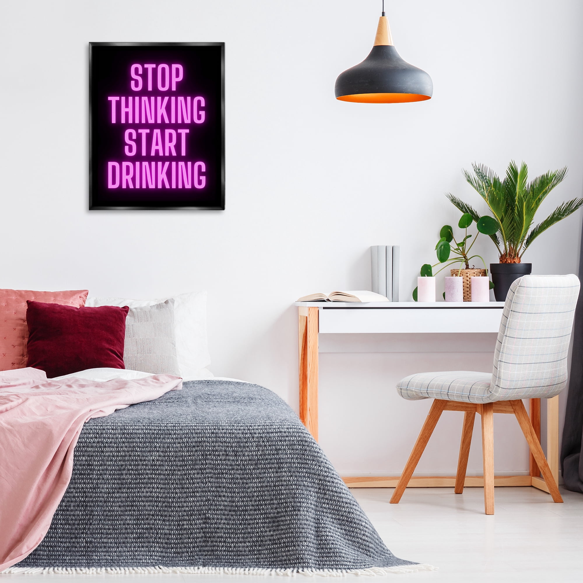Stupell Industries Stop Thinking Start Drinking Text & Numbers Painting Black Floater Framed Canvas Art Print Wall Art, 25 x 31