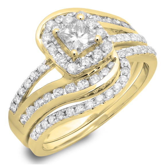 Dazzlingrock Collection 1.50 Carat (ctw) 14K Princess ,Round Diamond Twisted Halo Bridal Ring Set 1 1/2 CT(Size 9.5