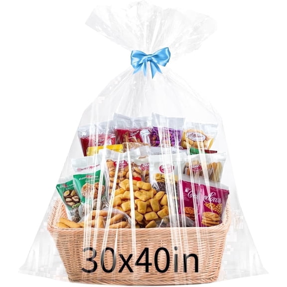 12 Pcs Large Cellophane Bags 30x40 inch Cellophane Wrap Clear Gift Bags for Gift Baskets