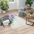 thumbnail image 1 of Flowers Turkish Area Rug, Buds Leaf at the top Left Corner Season Celebrating Theme Illustration, Soft Carpet for Living Room Decor, 4' X 5.7', Lilac Teal White, by Ambesonne, 1 of 4