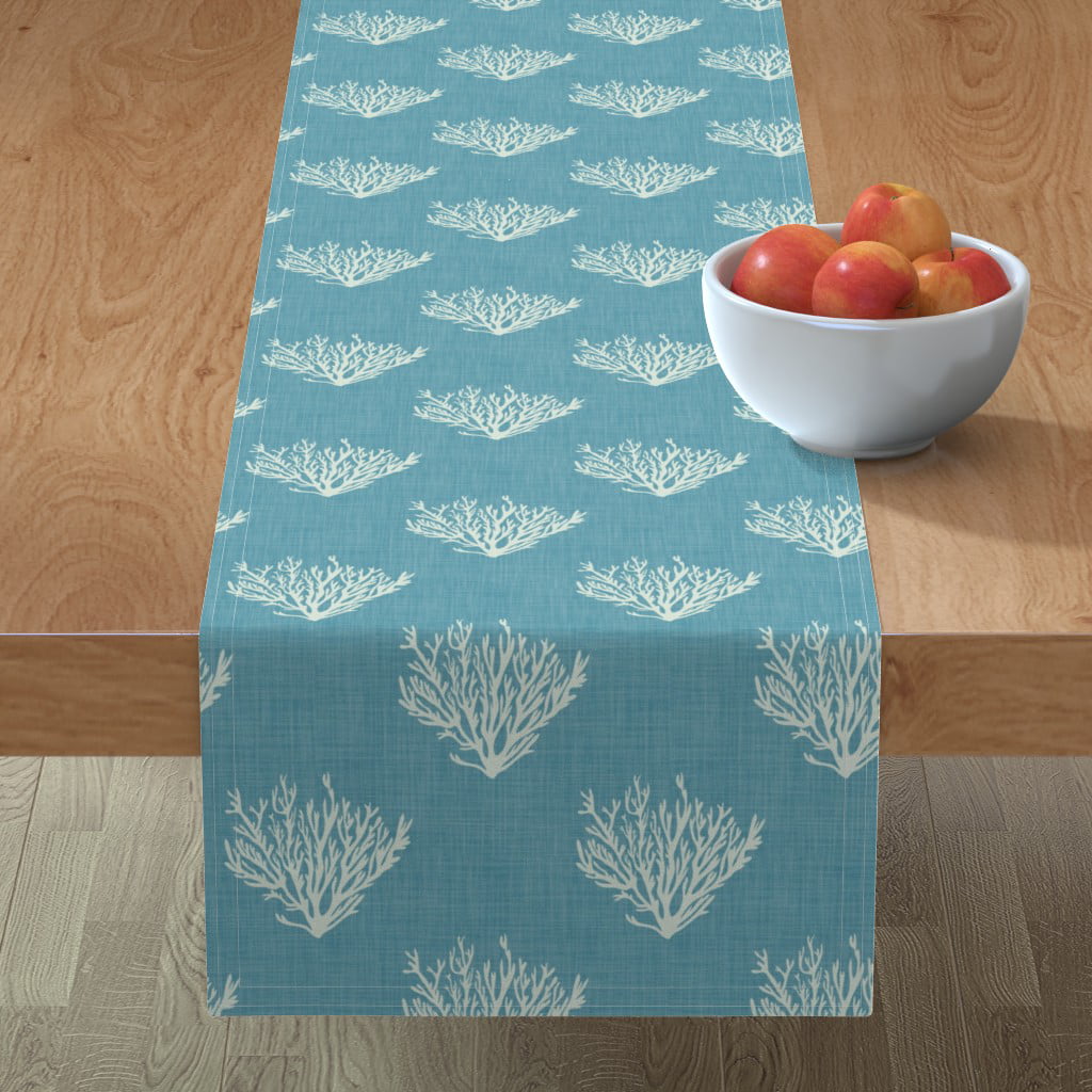 Table Runner Carnival In Turquoise Coral Red And Blue Art Deco Cotton Sateen 