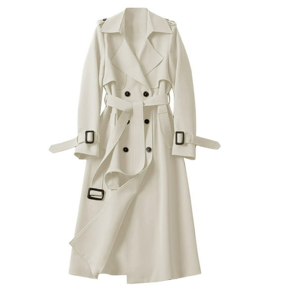 DondPO Womens Trench Coat Women's Trench Coat Long Double Breasted Jacket Lapel Overcoat with Belt Fall Winter Outwear Overcoat for Women Trench Coat for Women 2024 White L Clearance!
