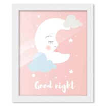 8x10 Framed Nursery Wall Art Hand Drawn Twinkle Good Night Poster in White Wood Frame For Kid