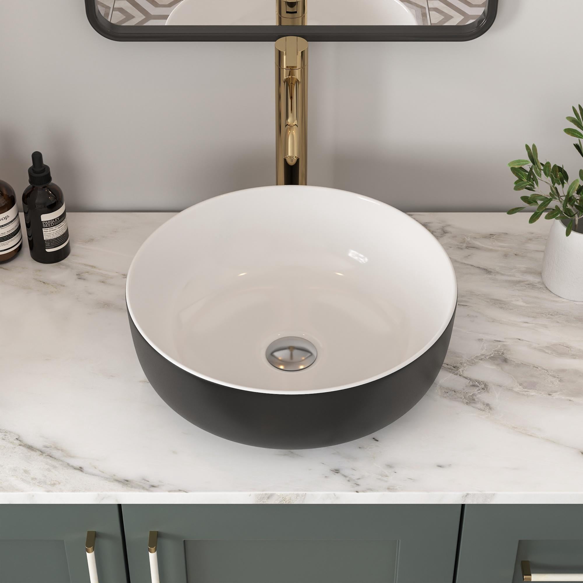 Symmetry 16 in. Round Ceramic Vessel Bathroom Sink in Black and White Body Not Included Faucet