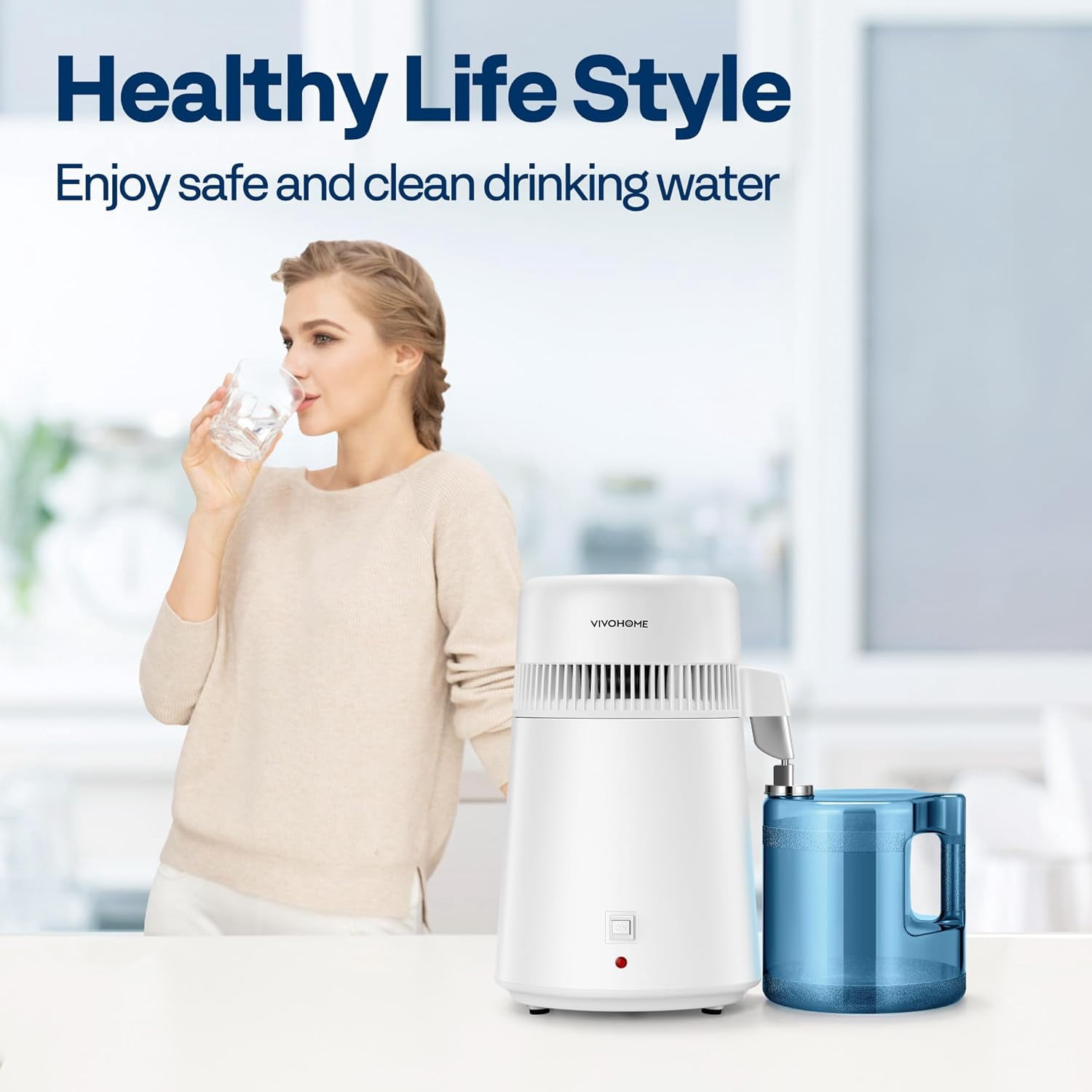 SPECSTAR Water Distiller Countertop 1.06 Gallon/4L 900W Distilled Water Machine with Smart Switch Purifier Filter for Home Office, White