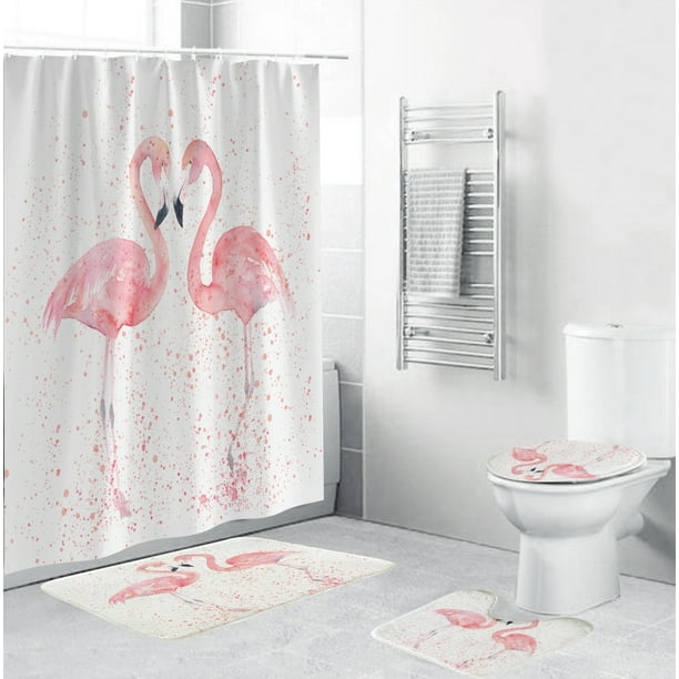 Flamingo Bath Waterproof Bathroom Set Exotic Fabric Shower Curtain With