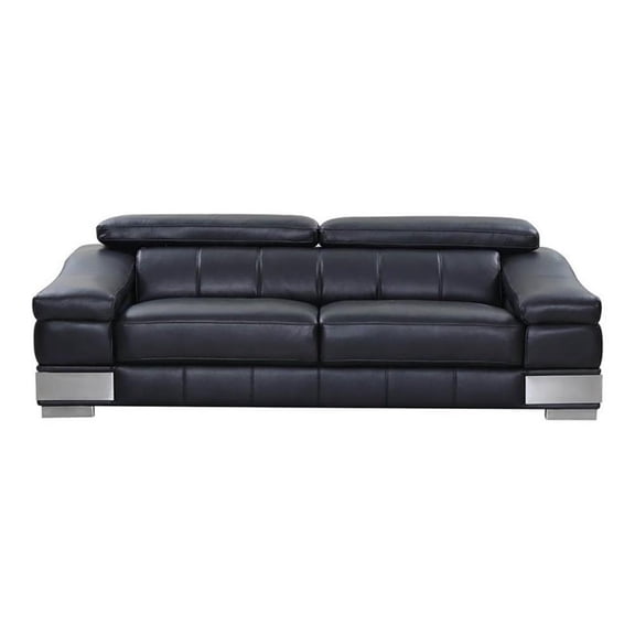 Titan Furnishings 92" Modern Genuine Italian Leather Sofa in Black