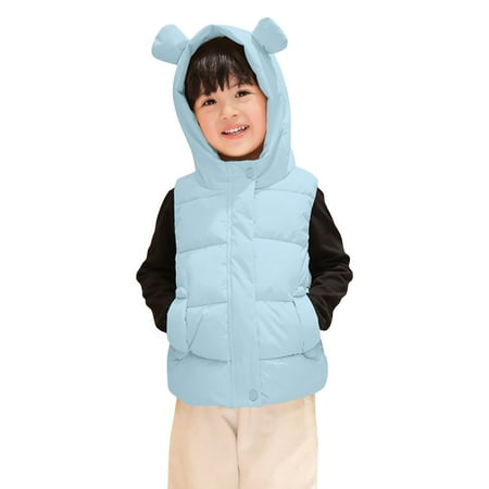

QWERTYU Toddler Baby Child Children Kids Boy Girls Zip Up Vest Fall Winter Hooded Sleeveless Outerwear Ears Padded Puffer Jacket 2Y-11Y