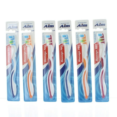 - 6 Aim Massage Pro Soft Bristle Dental Toothbrushes Assorted Colors Soft Grip