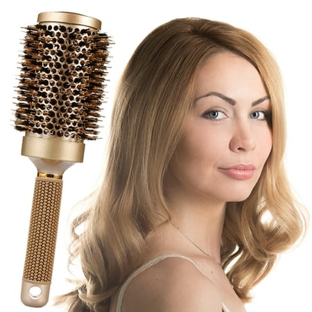 Nano Technology Thermal Ceramic & lonic Round Barrel Hair Brush with Natural Boar Bristle for Blow Drying, Curling, Styling, Straightening (3.3