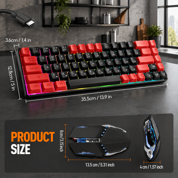 Wired 60% Gaming And Mousebo Ultra-compact 61 Keys Rgblit Mini Lightweight 3200 Dpi Optical Set For Windows Pc Ps5 Gamer(black Re