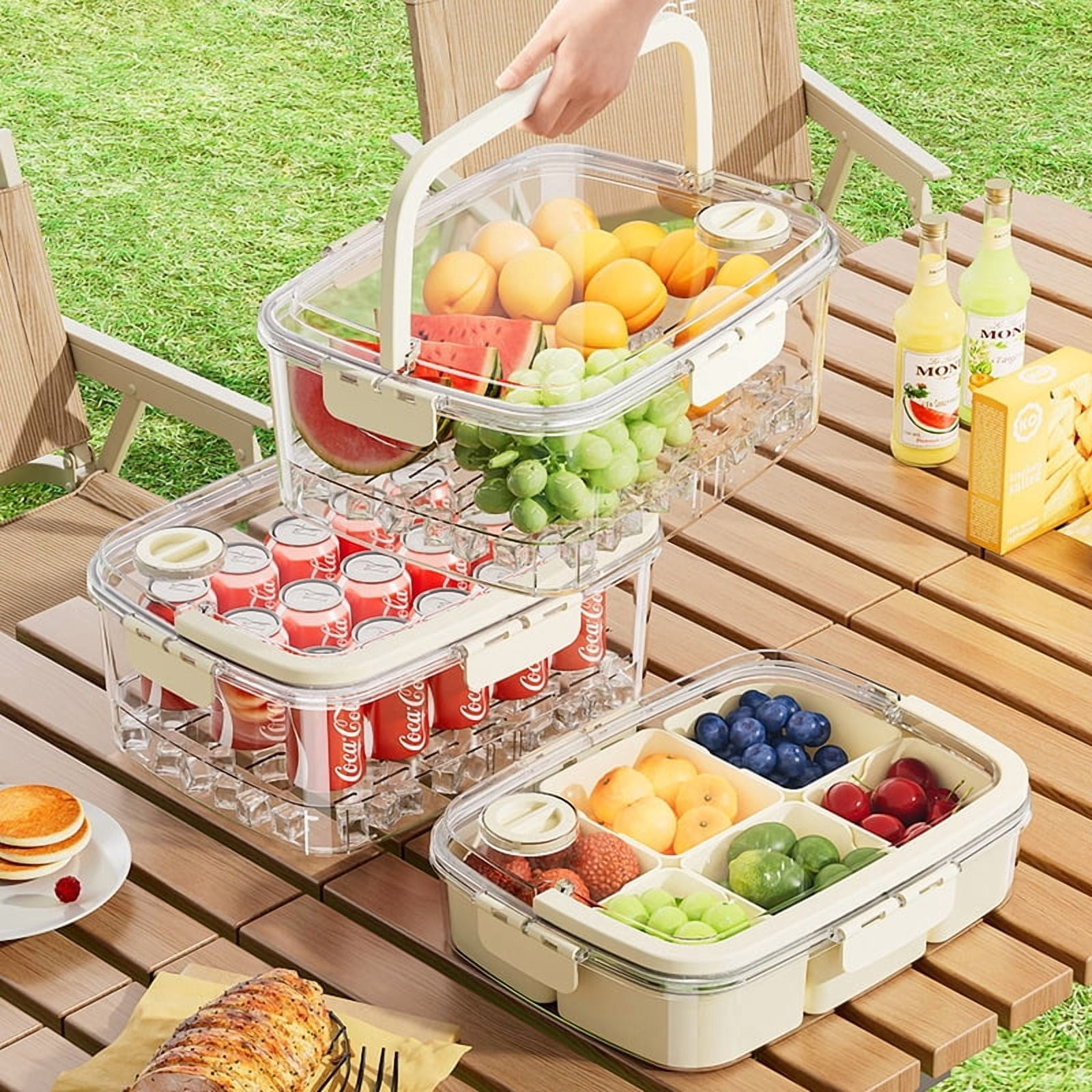 Bento Lunch Box Snack Container with Dividers,AILKIN Bento Box Snack Containers for Adults Lunchable Food Storage Containers Tray with Lid 6 Compartments Snackle Box for Traveling with Handle