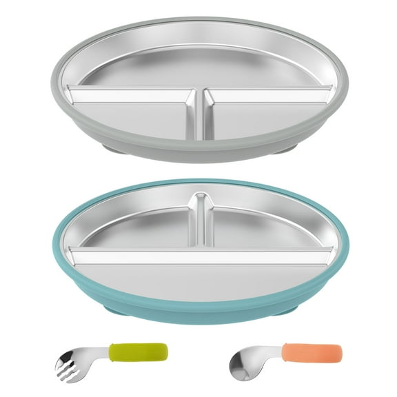 Stainless Steel Baby Suction Plate Unbreakable Heat Resistant Baby Divided Plate With Removable Silicone Sleeve for Kids and Toddlers