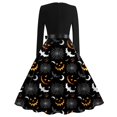 thumbnail image 3 of Vestido de Halloween de manga larga para mujer con estampado de fantasmas y murciélagos, vestido midi vintage de corte A con cinturón, 3 of 3