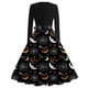 thumbnail image 3 of Vestido de Halloween de manga larga para mujer con estampado de fantasmas y murciélagos, vestido midi vintage de corte A con cinturón, 3 of 3