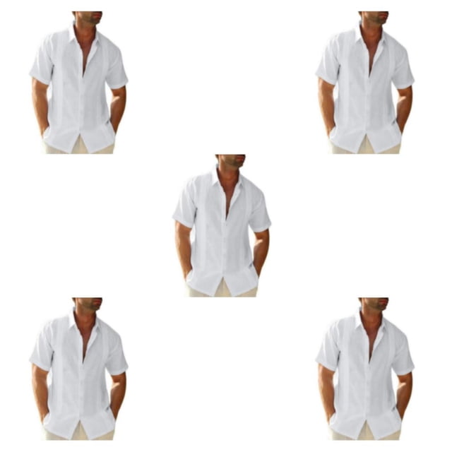 pitrice Men Shirt Casual Short Sleeve Breathable Replacement Button Down Solid Color Fashionable Home Dating Shirts Top White L 5Set