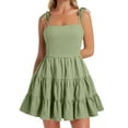 thumbnail image 2 of Vestido informal de verano sin mangas para mujer: bajo con volantes, color liso, largo mini, para vacaciones y playa, 2 of 5