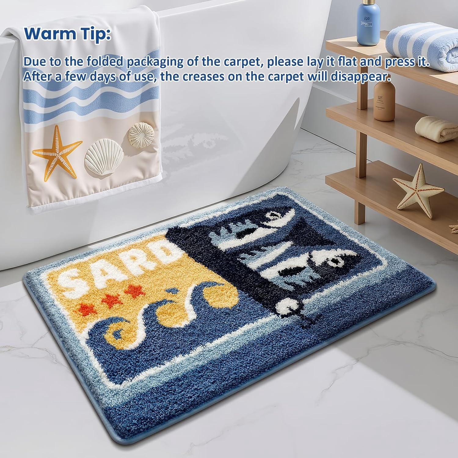 Sardine Can Plush Bath Mat, Opening Can Design with Big Fish, Absorbent Non-Slip Rug for Bathroom Kitchen Entrance, Machine Washable Retro Ocean Home Decor 20x31 Inch