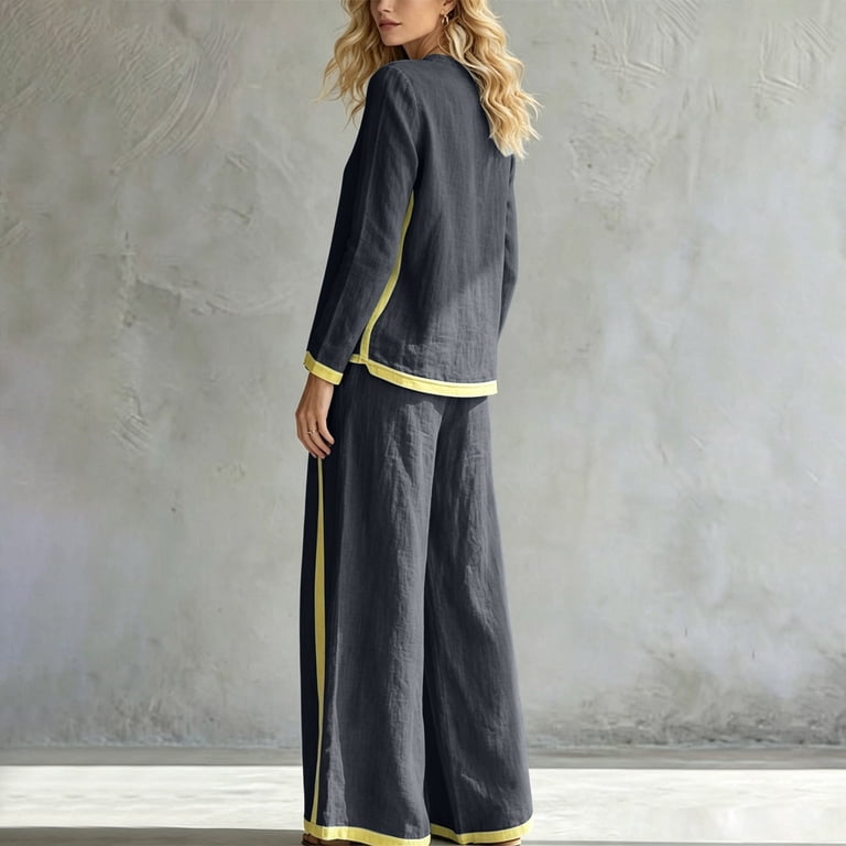 Mifsaly Womens 2 Piece Lounge Set Button Down Blouses and Wide Leg ...