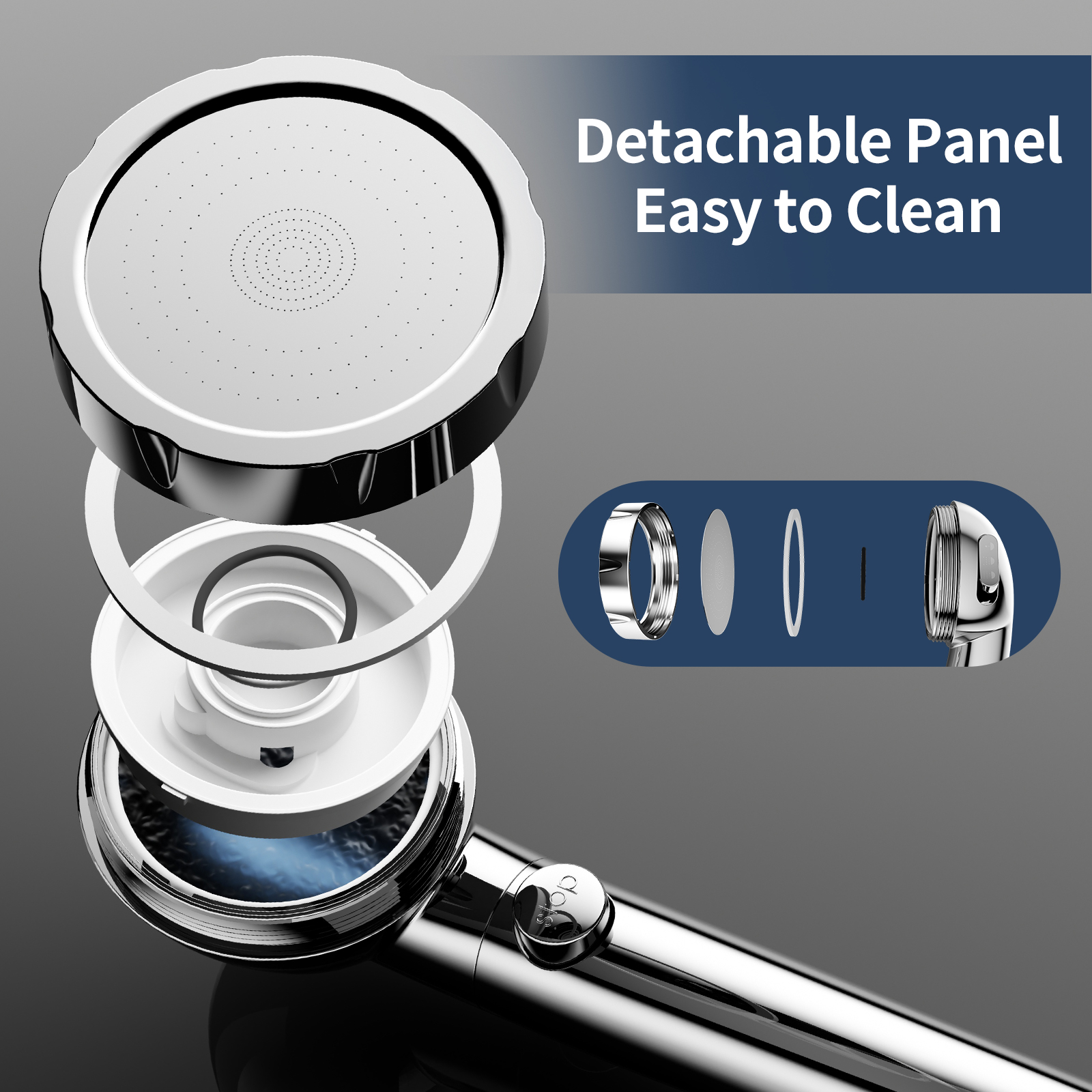KAIYING Shower Head with Handheld Nozzle, 3 Spray Modes, Detachable, Hose, Adjustable Angle, Chrome