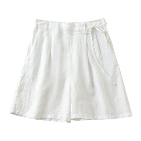 Summer Savings Clearance! Edvintorg Classic High Waisted Shorts For Women Fashion Women Sweat Shorts Summer Casual Loose Solid Cotton And Linen Short Female White XXL