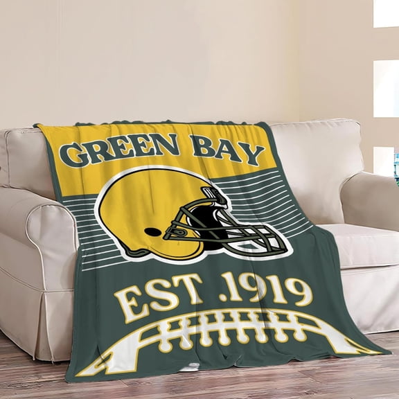 Green Bay Football Throw Blanket Football Sports Flannel Blankets Gifts for Stuff Decor Fleece Plush Bedding for Men Women Fans Team 30"x40"