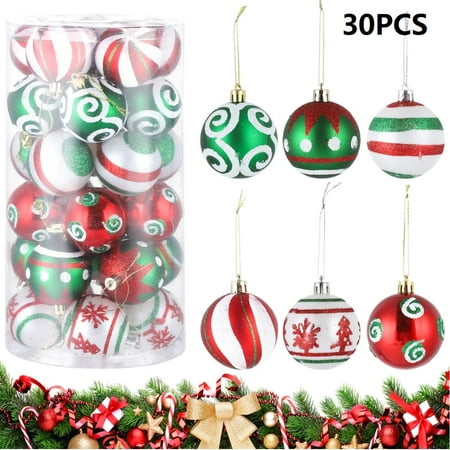 Christmas Ball Ornament Plastic 30PCS 2.36in Small Hanging Ball Xmas Decoration With Delicate Prints For Xmas Decorations