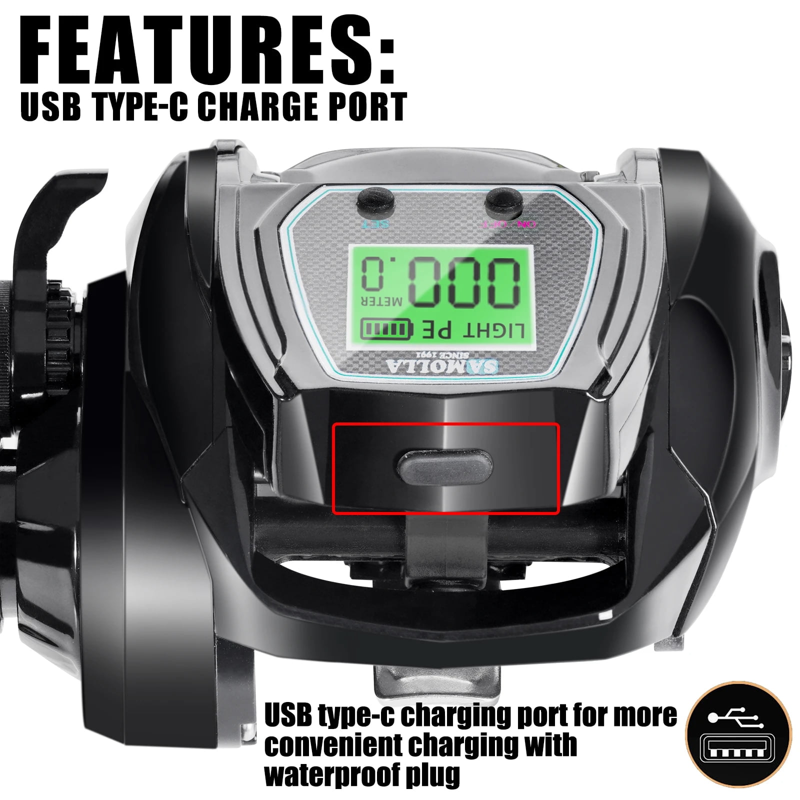 Large Deep Sea Electronic Fishing Reel Baitcasting Saltwater Waterproof 6.4:1 16KG Drag Catfishing Trolling Metal Base