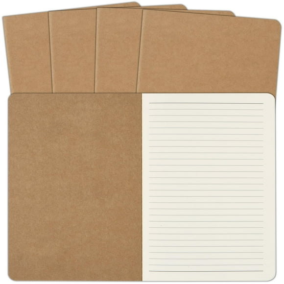 Cuadernos ZCZN A5 Kraft, paquete de 5, rayados, 21 x 14 cm, 60 páginas