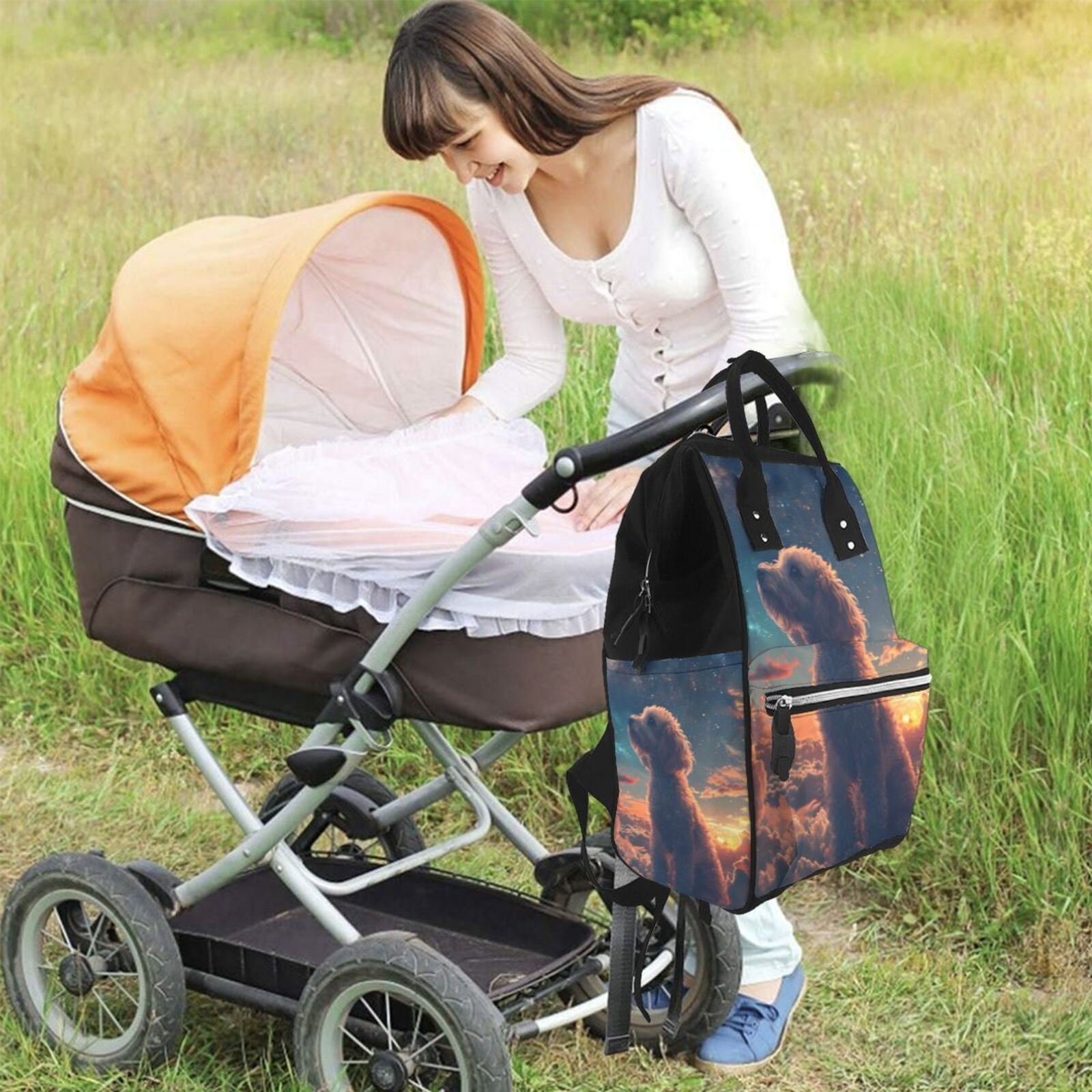 Fuzoiu Starry Sky Cloud Puppy Print Diaper Bag Backpack,Baby Essentials Travel Tote,Multi function Waterproof Diaper Bag, Travel Essentials Baby Bag - Unisex