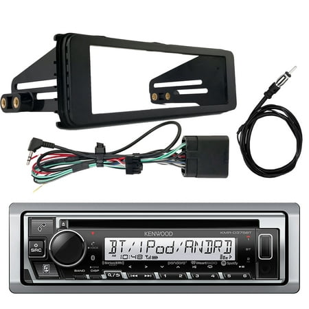 Kenwood KMR-D375BT In-Dash Single-DIN Bluetooth CD Receiver, Enrock Stereo Installation Kit ('98-'13 Harley Davidson, HD Touring), Marine 22