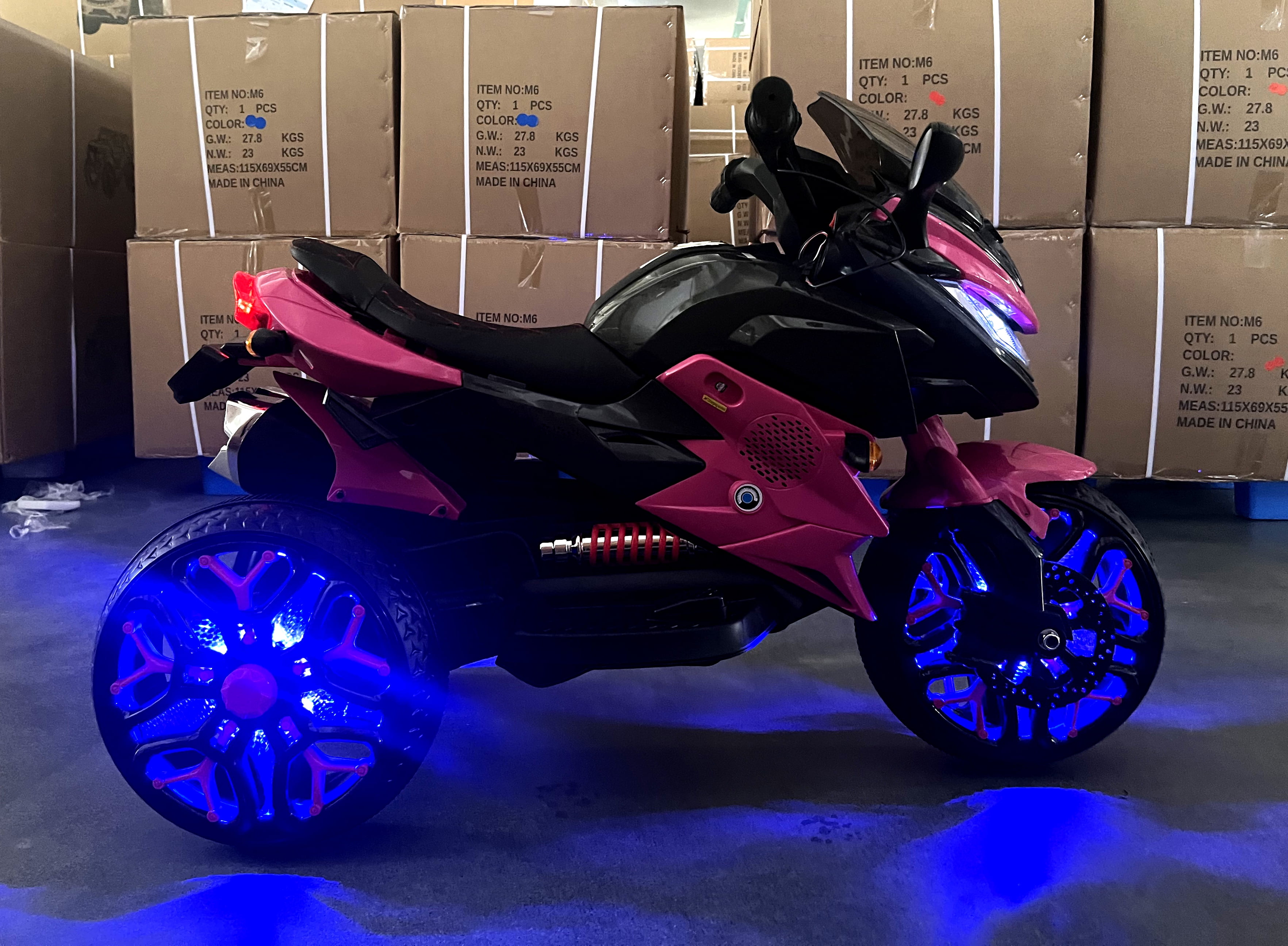POVANLI 12V 3 Wheels Kids Ride on Motorcycle with Slow Start, Power Display, PU Seat, Training Wheels, Manual Throttle, Lighting Wheels, Bluetooth, USB, MP3 for Children Aged 3-5, Gift (Pink)