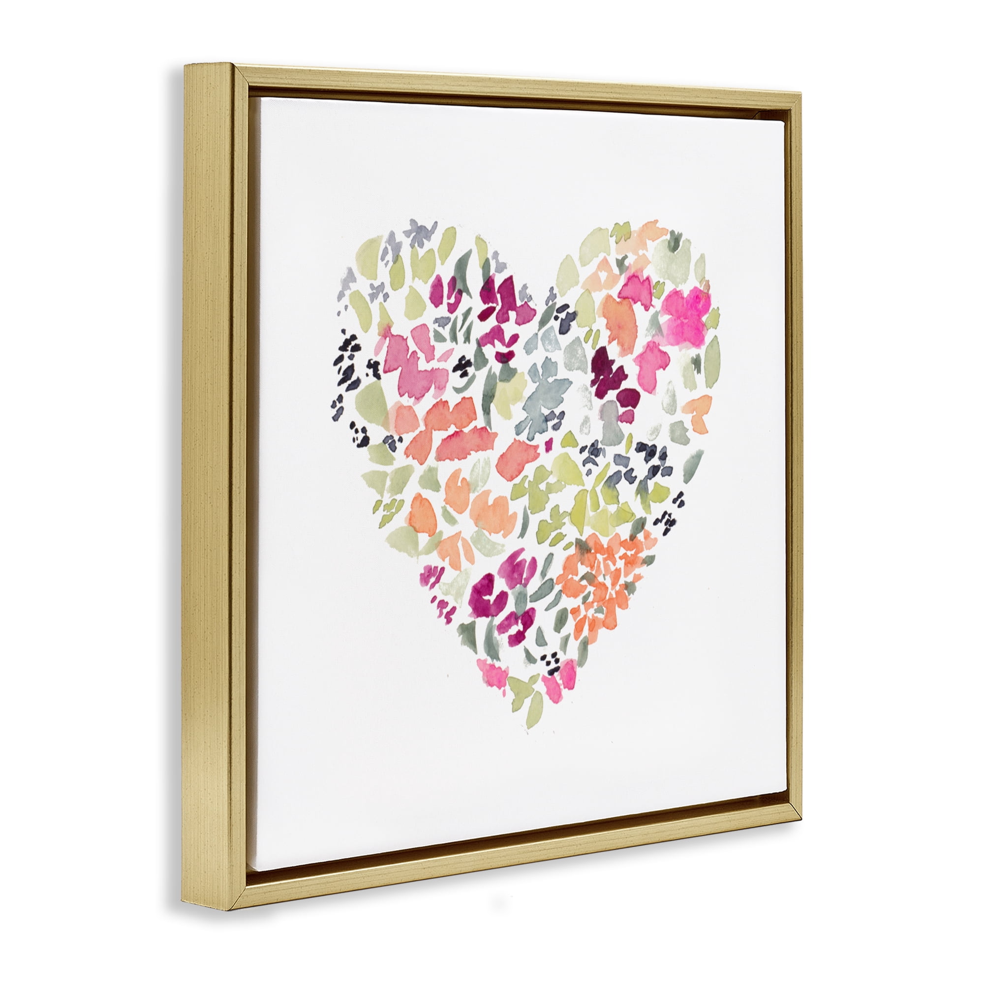 Stupell Industries Blooming Pastel Heart Gold Framed Floater Canvas Wall Art, design by Lanie Loreth