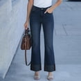 thumbnail image 5 of LWavelet Women High Waisted Cuffed Ankle Jeans Contrast Hem Washed Denim Pants Cropped Straight Leg Casual Jeans for Women Dark Blue M, 5 of 5