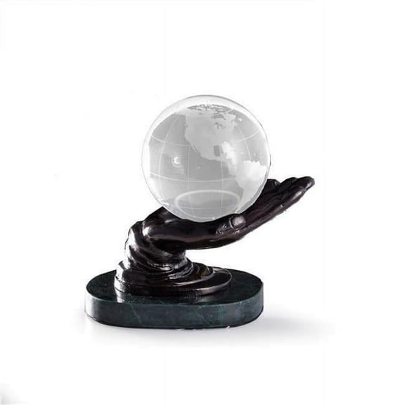 Bey-Berk International R61H Cast Metal Hand Ball Holder with Bronzed Finish on Green Marble Base