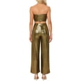 thumbnail image 3 of INSPIRE CHIC Summer 2 Piece Outfits for Women's Wide Leg Pants Cropped Tops Casual Lounge Sets L Black Gold, 3 of 5