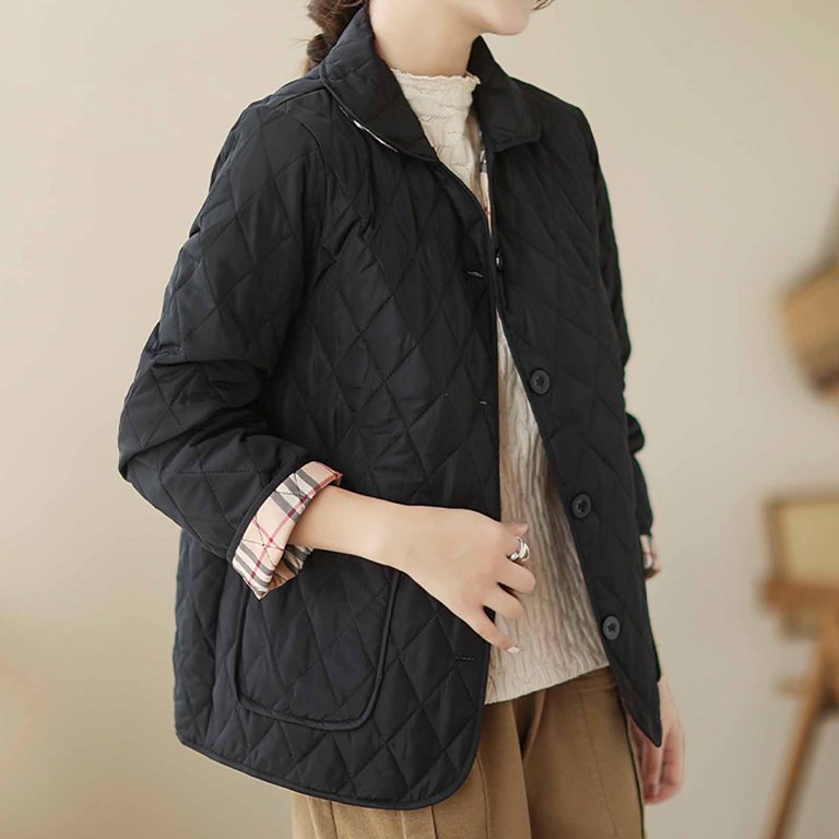 cllios Womens Stand Collar Quilted Jackets Short Padded Coat SLong