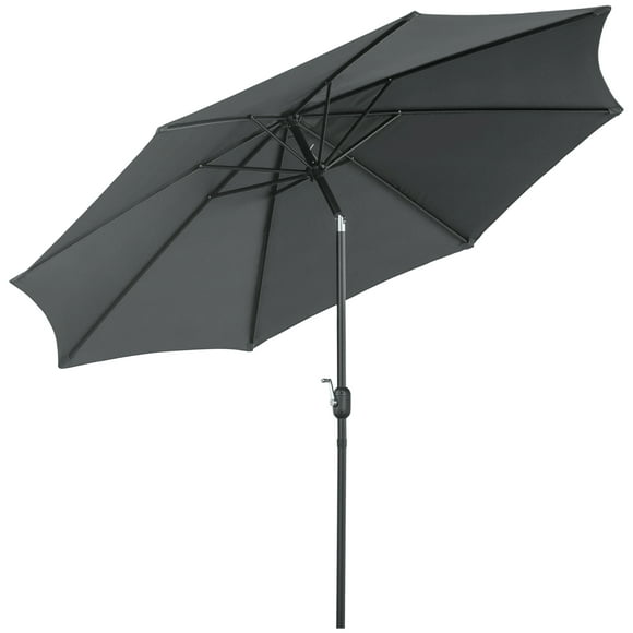 Outsunny 10' x 8' Parapluie de Marché Rond, Parasol de Patio avec Manivelle et Inclinaison, Parasol Extérieur pour Jardin, Banc, Pelouse, Gris