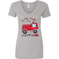 thumbnail image 3 of Inktastic Set My Heart on Fire Valentine Fire Truck with Hearts Women's V-Neck T-Shirt, 3 of 5