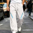 thumbnail image 2 of Lenpel Men's Hiking Pants Trendy Drawstring Low Rise Pants with Zipper Pockets Wide Leg Workout Trousers Fall Clothes(White,X-Large), 2 of 7